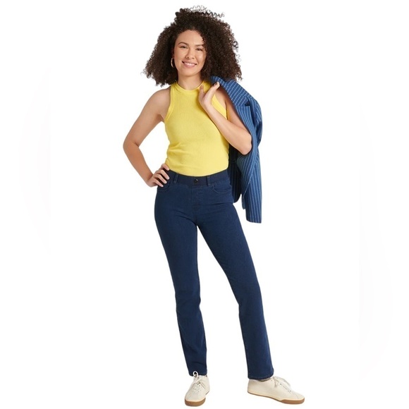 Betabrand Pants - Betabrand Straight Leg Yoga Denim Jean Size M Pull On‎ Stretch Dark Wash